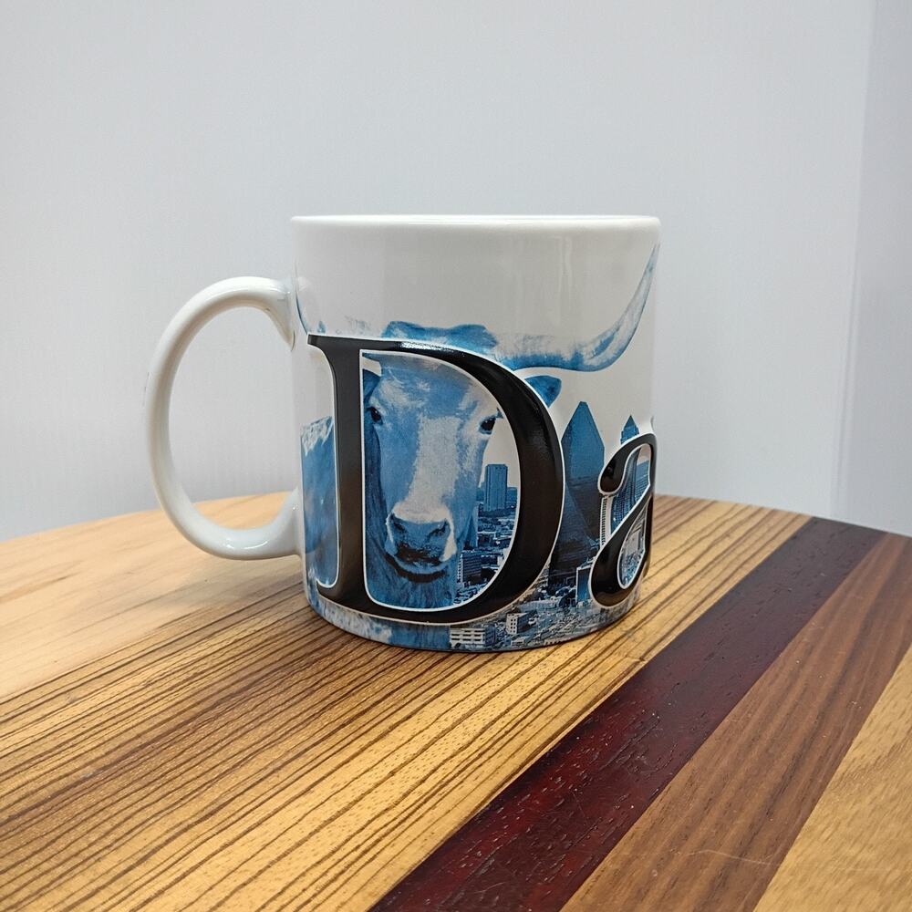 VTG Americaware Blue Dallas Texas 3D Coffee Mug Large 18 Oz Longhorn Bull